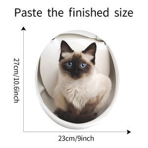 Detail of 3D Siamese cat wall sticker with realistic blue eyes on white surface