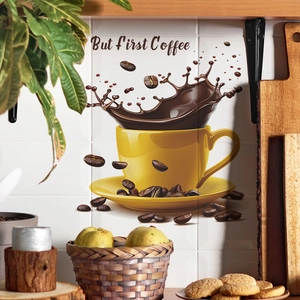 Adesivo murale tazza di caffè creativo con schizzi e scritta But First Coffee