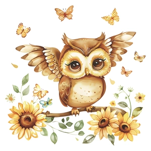 Cartoon owl and sunflower static window cling for home glass decoration and aesthetics