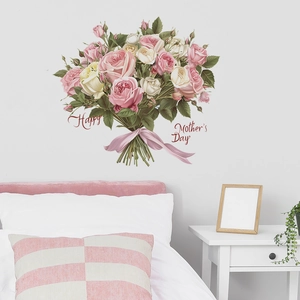 Detail of Mother's Day floral wall sticker with pink roses and Happy Mother's Day text