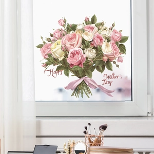 Floral Mother's Day window decal featuring pink roses with Happy Mother's Day text