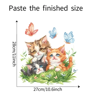 Detailed size specifications for cartoon cats and butterflies toilet decorative sticker