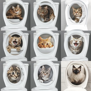 3D Realistic Cat Toilet Lid Sticker Waterproof PVC Bathroom Decal Funny Animal Wall Art For Toilet Seat Cover Home Decor