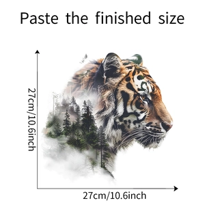 Detail showing the 27cm tiger and forest silhouette wall sticker with dimensions