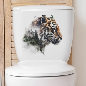 Cartoon tiger forest silhouette bathroom wall sticker for home toilet decoration