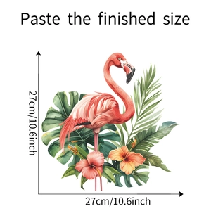 Détails du sticker mural flamant rose tropical de 27cm avec feuilles de palmier vert