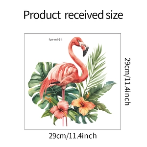 Détail du sticker mural flamant rose et feuilles tropicales mesurant 29x29 cm