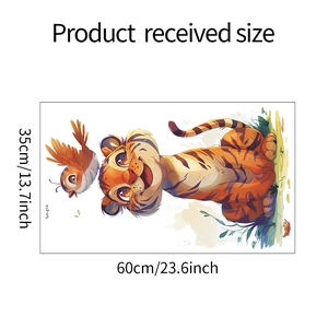 Cartoon tiger and bird wall sticker dimensions showing 60cm by 35cm product size
