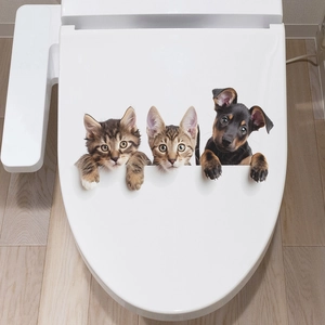 3D realistic wall stickers featuring cute peekaboo puppies and kittens for bathroom decor