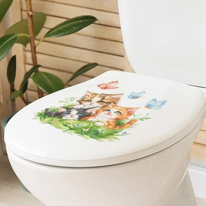 Cartoon cats and butterflies waterproof bathroom toilet lid cover decoration sticker