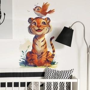 Cartoon tiger and bird wall sticker set for kids room nursery wall art decoration