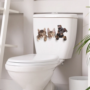3D realistic puppy and kitten decals for bathroom toilet seat and home wall decoration