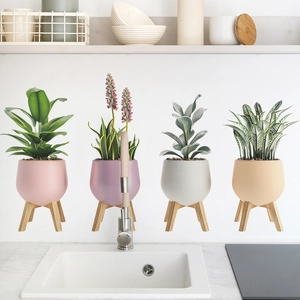 Set of four Nordic minimalist potted plant wall stickers for living room decor