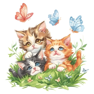 Cartoon kittens and butterflies decorative toilet and wall sticker for home decor