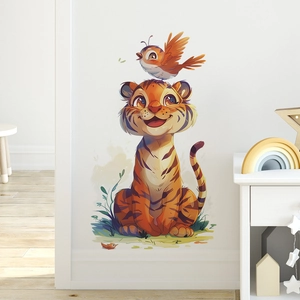 Cartoon tiger and bird wall sticker set for kids room nursery wall decoration