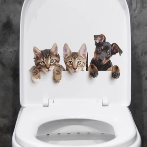 3D Realistic Cat Dog Toilet Seat Wall Sticker PVC Removable Waterproof Decal For Bathroom Bathroom Beautification Home Decor