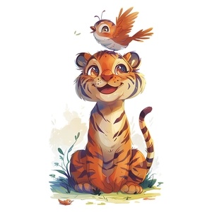 Cartoon tiger and bird wall sticker for bedroom and living room home wall decoration