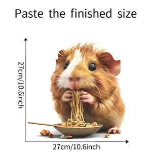 Detailed wall sticker view showing a cute cartoon hamster eating noodles, size 27x27cm