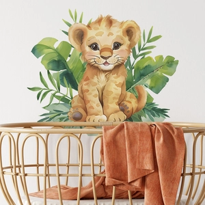 Cartoon tiger and tropical leaf wall sticker for children's room nursery decor