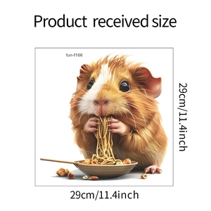 Detail showing the 29cm cute hamster eating noodles wall sticker and product dimensions