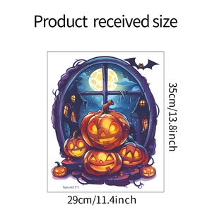 Dimensions détaillées de l'autocollant Halloween citrouille avec château et chauve-souris