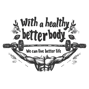 Motivierender Fitness-Wandaufkleber mit Bodybuilder, Langhantel und dekorativen Blättern
