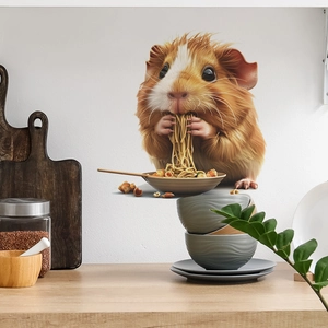 Cartoon hamster eating noodles wall sticker for kitchen and dining room home decoration