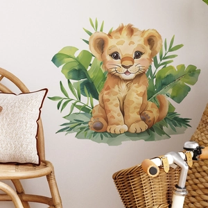 Cartoon tiger and tropical leaf wall sticker for children bedroom home decor