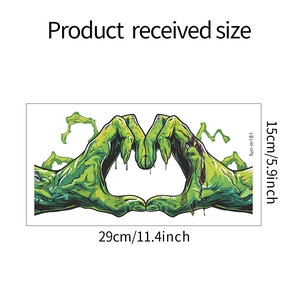 Detailed dimensions of Halloween green zombie heart hand sticker, size 29x15cm