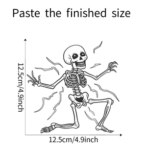 Dettaglio adesivo interruttore scheletro Halloween con indicazione dimensioni 12,5cm
