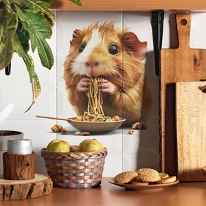 Charming cartoon hamster eating noodles wall sticker for kitchen tile decoration