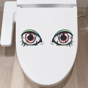 Creepy monster eyes decal with bloodshot pupils and green slime for toilet lid decoration