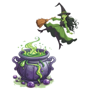 Cartoon Halloween witch with magic potion cauldron decorative sticker for home and bathroom