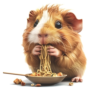Cartoon hamster eating noodles wall sticker for kitchen home decor on white background