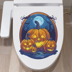 Détail de l'autocollant citrouille Halloween pour abattant WC avec lune et chauves-souris