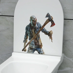 Sticker de zombie effrayant avec hache ensanglantée pour décor de couvercle WC