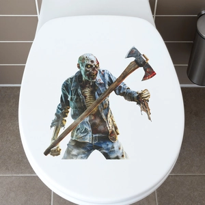 Sticker de Toilette en PVC Zombie 3D Halloween Horreur Tenant une Hache Décoration de Salle de Bain Effrayante Pour Fête