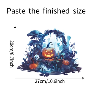 Détails d'autocollants Halloween citrouille et crâne montrant taille 27x20cm pour toilette