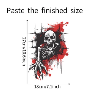 Detailed dimensions of Halloween skull toilet sticker showing 27cm height and 18cm width