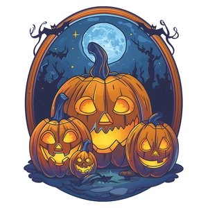 Détail des autocollants citrouille orange avec lune et chauves-souris pour décoration Halloween