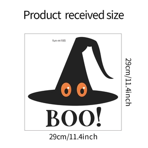 Size specifications of Halloween wizard hat and BOO! text toilet wall sticker decals