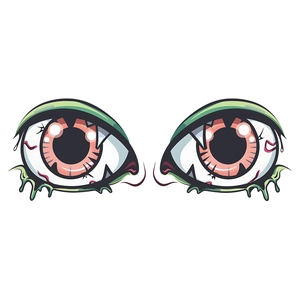 Detail view of scary green melting eyes Halloween toilet sticker on a white background