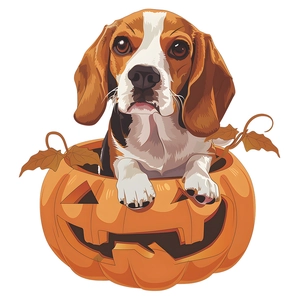 Cute puppy beagle in a Halloween pumpkin sticker for bathroom toilet decoration