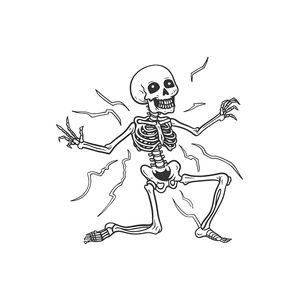 Dettaglio adesivo scheletro Halloween con motivo osseo stilizzato e saette elettriche