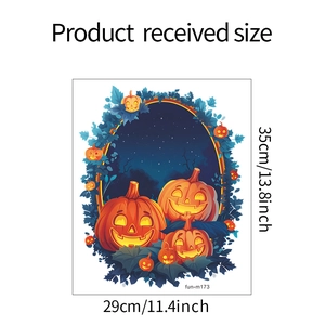 Détail de l'autocollant de citrouille d'Halloween montrant les dimensions 35x29 cm