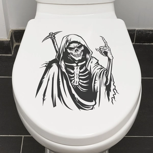 Sticker WC d'Halloween avec faucheuse et crâne pour décoration de salle de bain thématique