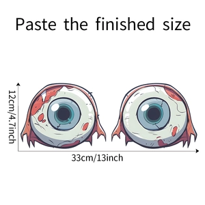 Detailed dimension guide for scary bloodshot eyeball decals for Halloween bathroom decor