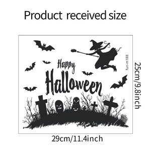 Detail of Halloween toilet sticker with witch and bat motifs measuring 29x25cm