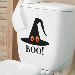 Halloween witch hat wall sticker with Boo text for bathroom toilet lid decoration