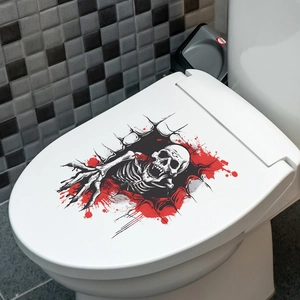Detailed 3D skull wall sticker showing a realistic skeleton hand breaking through the surface